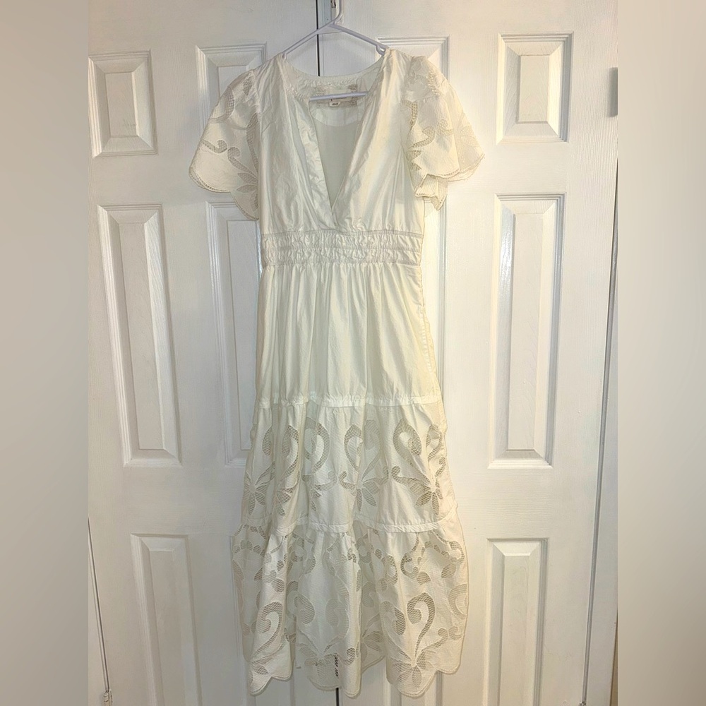 Anthropologie: Worn Once - Elegant White Lace Maxi Dress Size Medium